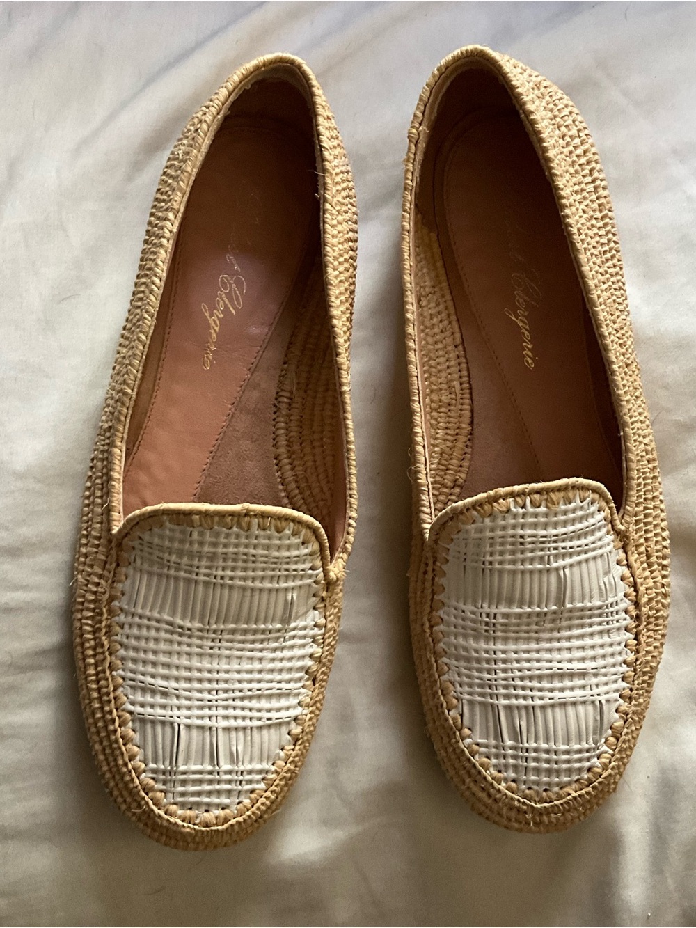 Robert Clergerie Natural Raffia Slip-On Flats 37.5 7